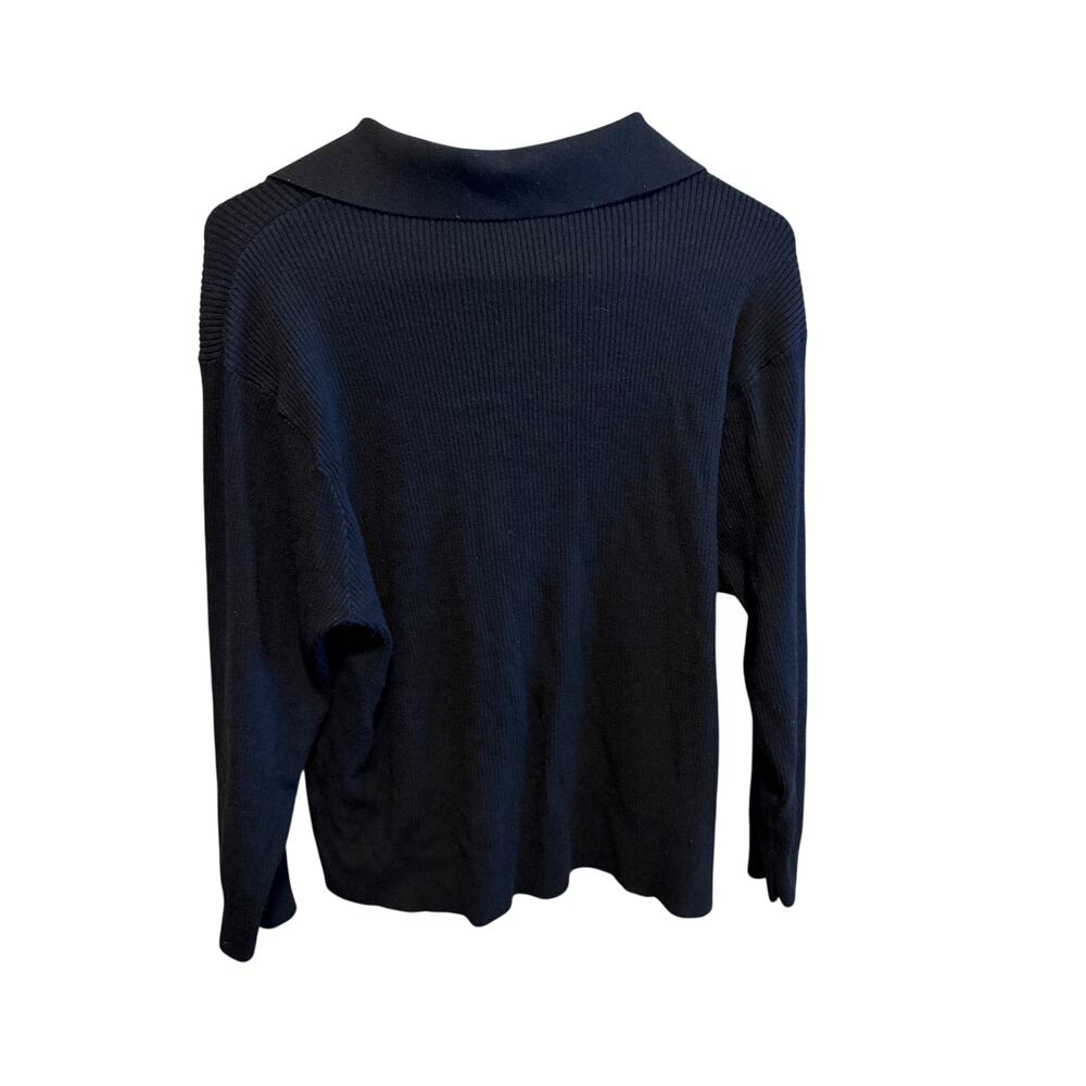 UNIQLO Women’s XL Black Ribbed Knit Collared V Neck Long Sleeve Sweater - Picture 4 of 9